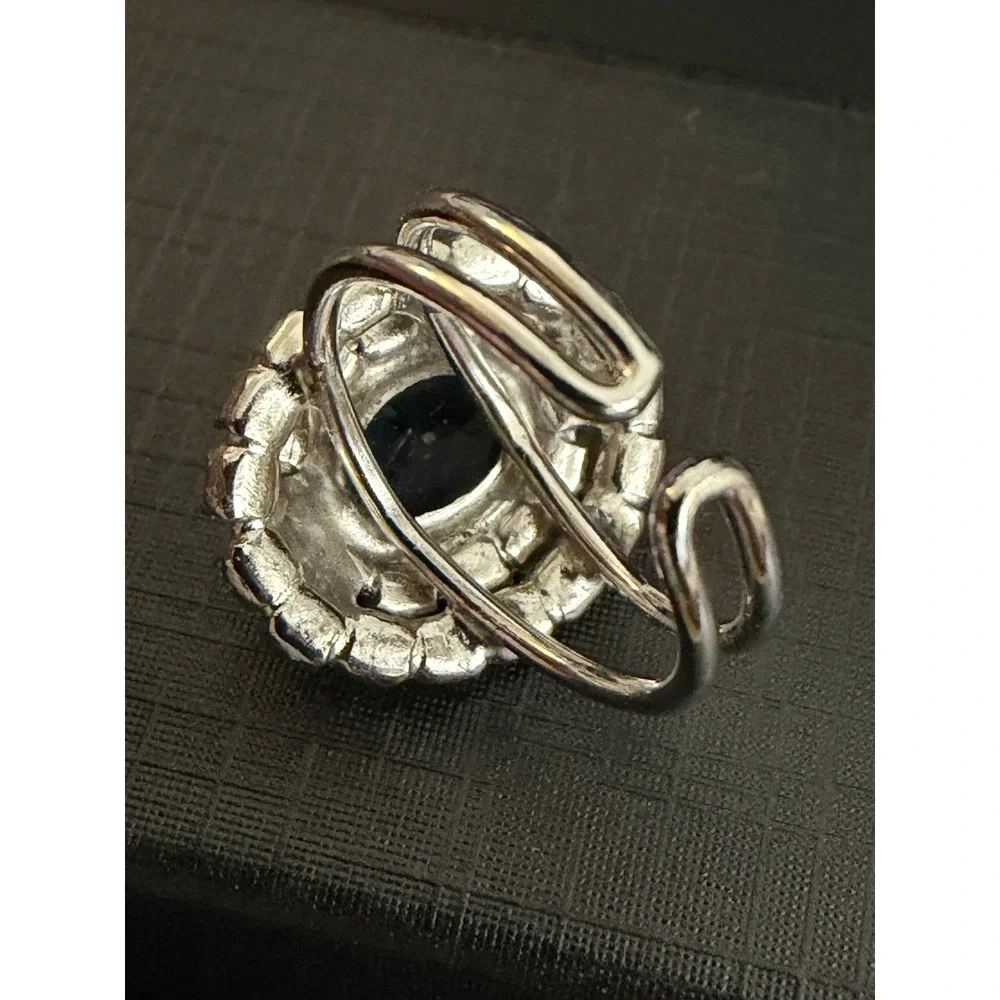 Vintage Rhinestone Ring Blue Silver Tone Adjustable